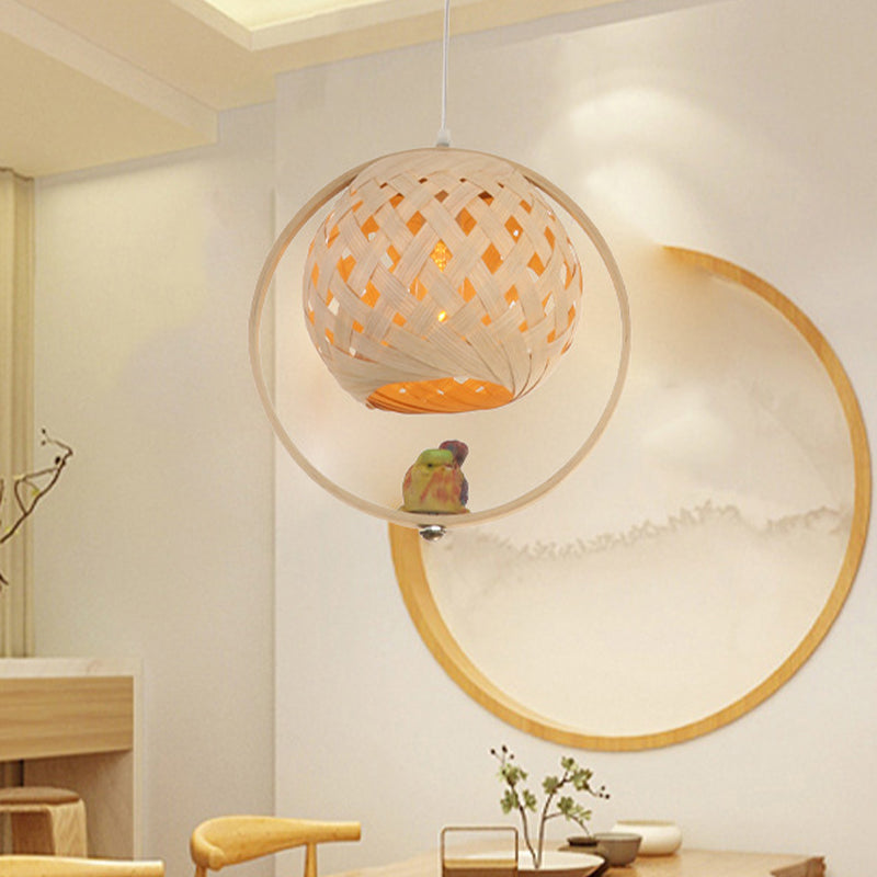 Chinese Hand Woven Pendant Lighting Bamboo 1 Bulb Ceiling Suspension Lamp in Beige Clearhalo 'Ceiling Lights' 'Pendant Lights' 'Pendants' Lighting' 369866