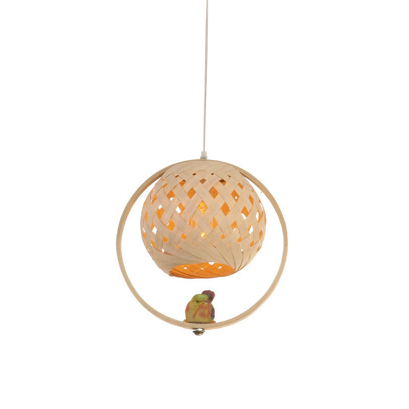 Chinese Hand Woven Pendant Lighting Bamboo 1 Bulb Ceiling Suspension Lamp in Beige Clearhalo 'Ceiling Lights' 'Pendant Lights' 'Pendants' Lighting' 369869