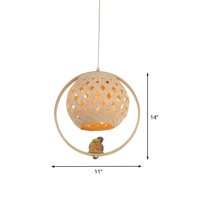 Chinese Hand Woven Pendant Lighting Bamboo 1 Bulb Ceiling Suspension Lamp in Beige Clearhalo 'Ceiling Lights' 'Pendant Lights' 'Pendants' Lighting' 369870