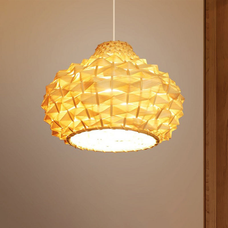 Gourd Ceiling Light Asia Bamboo 1 Bulb Beige Suspended Lighting Fixture for Teahouse Beige Clearhalo 'Ceiling Lights' 'Pendant Lights' 'Pendants' Lighting' 369881_afc3025b-721a-4843-87ae-1f9d34c96c93