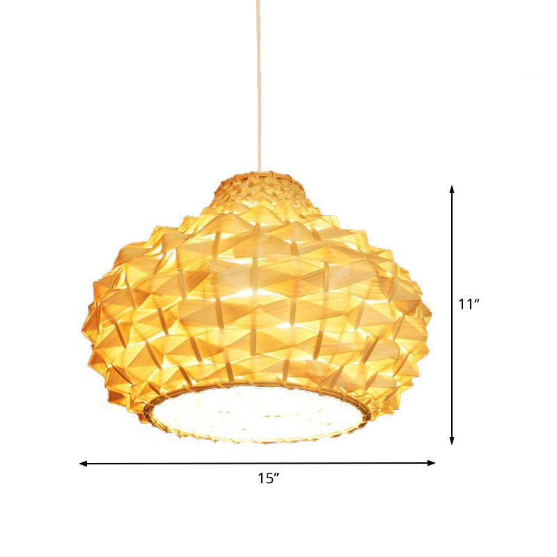 Gourd Ceiling Light Asia Bamboo 1 Bulb Beige Suspended Lighting Fixture for Teahouse Clearhalo 'Ceiling Lights' 'Pendant Lights' 'Pendants' Lighting' 369885