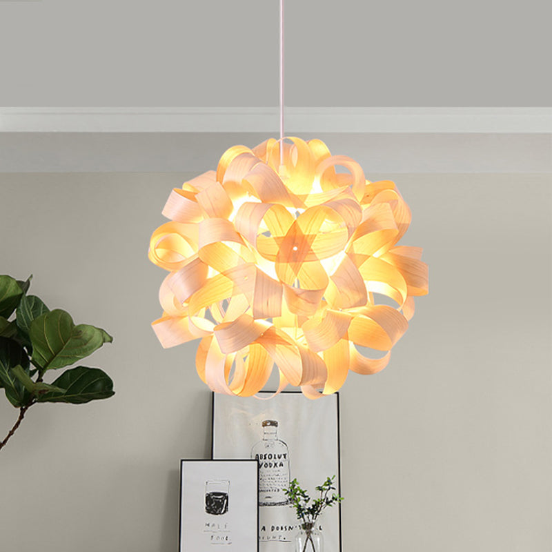 Wood Floral Pendant Light Japanese 1 Head Suspended Lighting Fixture in Beige for Dining Room Clearhalo 'Ceiling Lights' 'Pendant Lights' 'Pendants' Lighting' 369911