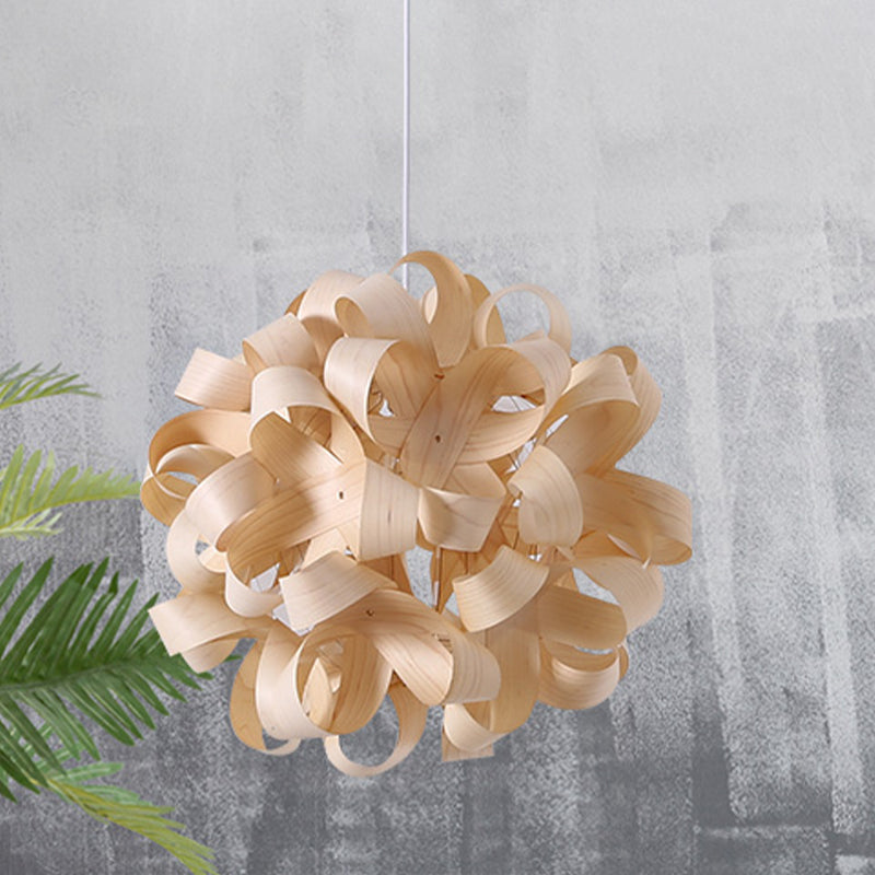 Wood Floral Pendant Light Japanese 1 Head Suspended Lighting Fixture in Beige for Dining Room Clearhalo 'Ceiling Lights' 'Pendant Lights' 'Pendants' Lighting' 369912