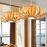 Beige Pumpkin Hanging Light Chinese 1 Head Wood Pendant Lighting Fixture for Restaurant Clearhalo 'Ceiling Lights' 'Pendant Lights' 'Pendants' Lighting' 369916