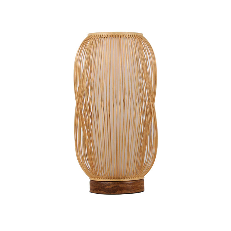 Cylinder Desk Light Chinese Bamboo 1 Bulb Task Lighting in Wood with Circular Wood Base Clearhalo 'Lamps' 'Table Lamps' Lighting' 369934