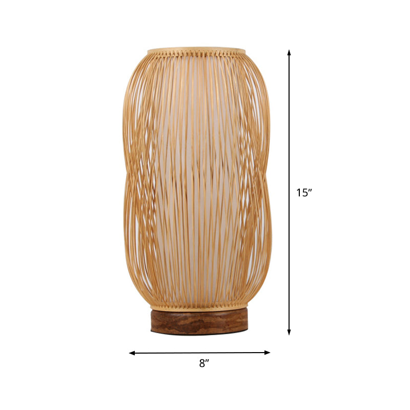 Cylinder Desk Light Chinese Bamboo 1 Bulb Task Lighting in Wood with Circular Wood Base Clearhalo 'Lamps' 'Table Lamps' Lighting' 369935