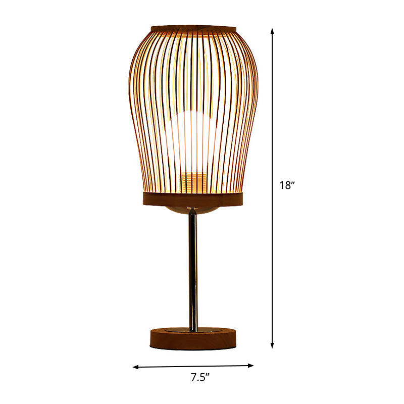 Lantern Task Lighting Chinese Bamboo 1 Bulb Beige Small Desk Lamp for Living Room Clearhalo 'Lamps' 'Table Lamps' Lighting' 369955