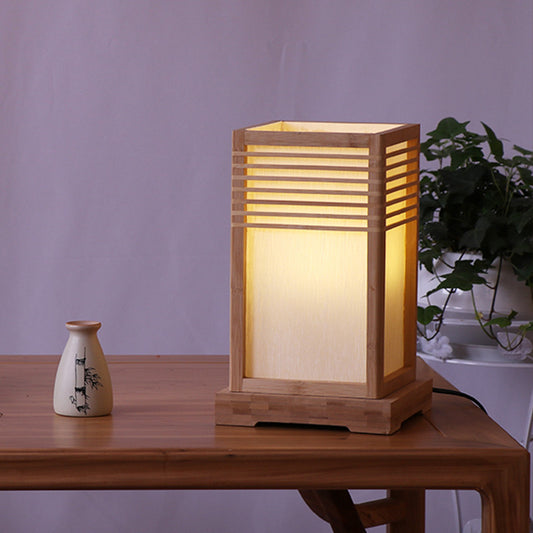 Japanese 1 Bulb Task Lighting Beige Rectangular Small Desk Lamp with Wood Shade Wood Clearhalo 'Lamps' 'Table Lamps' Lighting' 369976