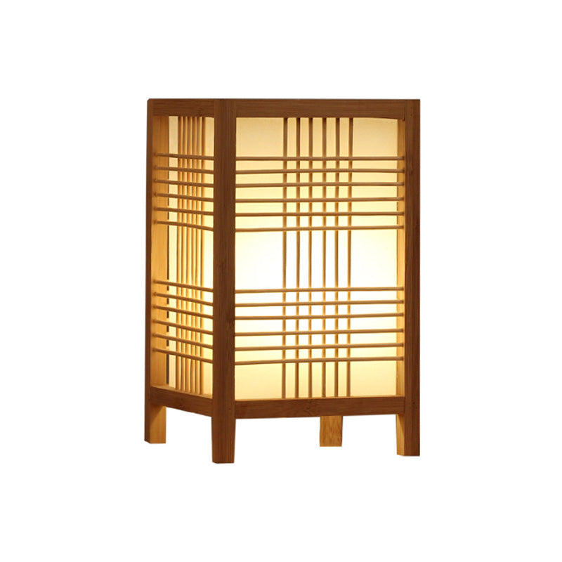 1 Head Teahouse Desk Light Chinese Beige Task Lighting with Rectangle Wood Shade Clearhalo 'Lamps' 'Table Lamps' Lighting' 369984