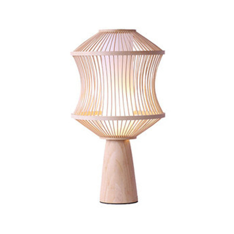 Conical Task Lamp Japanese Wood 1 Head Beige Desk Light with Basket Bamboo Shade Clearhalo 'Lamps' 'Table Lamps' Lighting' 370004