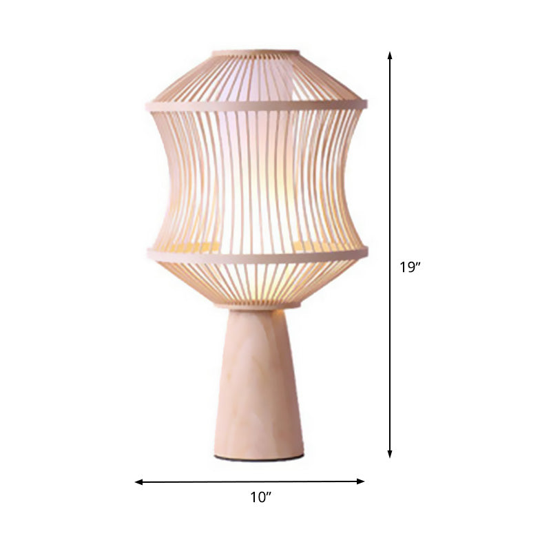 Conical Task Lamp Japanese Wood 1 Head Beige Desk Light with Basket Bamboo Shade Clearhalo 'Lamps' 'Table Lamps' Lighting' 370005