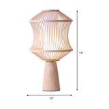 Conical Task Lamp Japanese Wood 1 Head Beige Desk Light with Basket Bamboo Shade Clearhalo 'Lamps' 'Table Lamps' Lighting' 370005