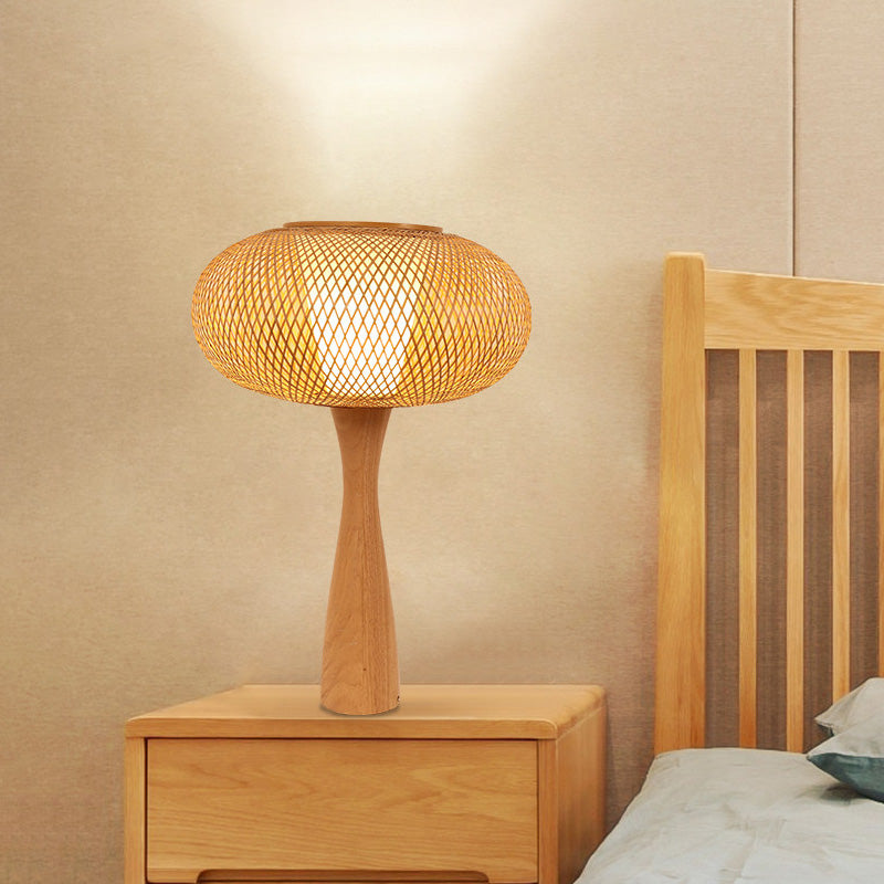 1 Head Handcrafted Task Lighting Aian Bamboo Desk Lamp in Beige with Flared Wood Base Clearhalo 'Lamps' 'Table Lamps' Lighting' 370018