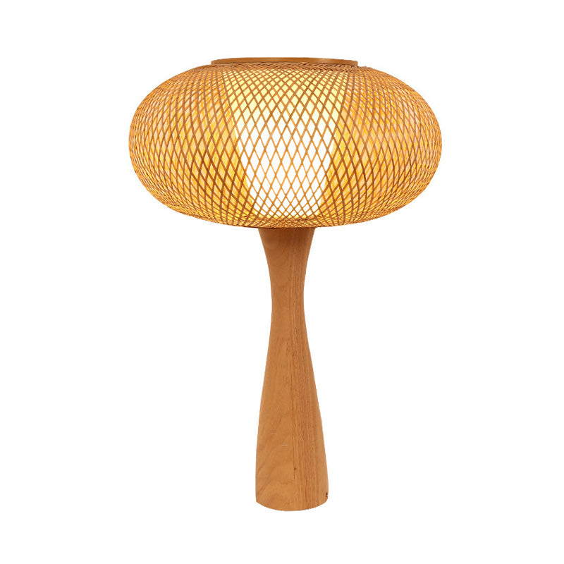 1 Head Handcrafted Task Lighting Aian Bamboo Desk Lamp in Beige with Flared Wood Base Clearhalo 'Lamps' 'Table Lamps' Lighting' 370019