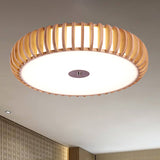 Round Flush Mount Japanese Wood 3 Heads Close to Ceiling Lamp in Beige for Living Room Clearhalo 'Ceiling Lights' 'Close To Ceiling Lights' 'Close to ceiling' 'Flush mount' Lighting' 370027