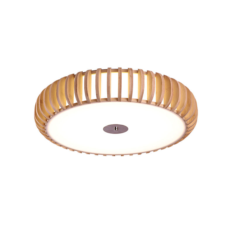 Round Flush Mount Japanese Wood 3 Heads Close to Ceiling Lamp in Beige for Living Room Clearhalo 'Ceiling Lights' 'Close To Ceiling Lights' 'Close to ceiling' 'Flush mount' Lighting' 370029