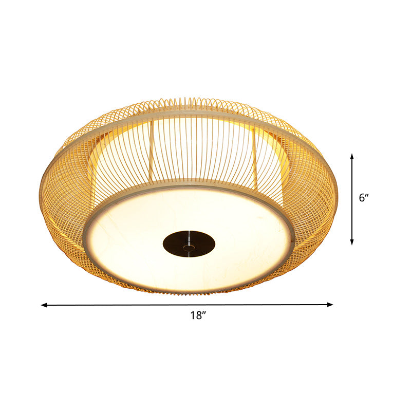 Chinese LED Flushmount Beige Rounded Drum Close to Ceiling Lighting with Bamboo Shade Clearhalo 'Ceiling Lights' 'Close To Ceiling Lights' 'Close to ceiling' 'Flush mount' Lighting' 370040