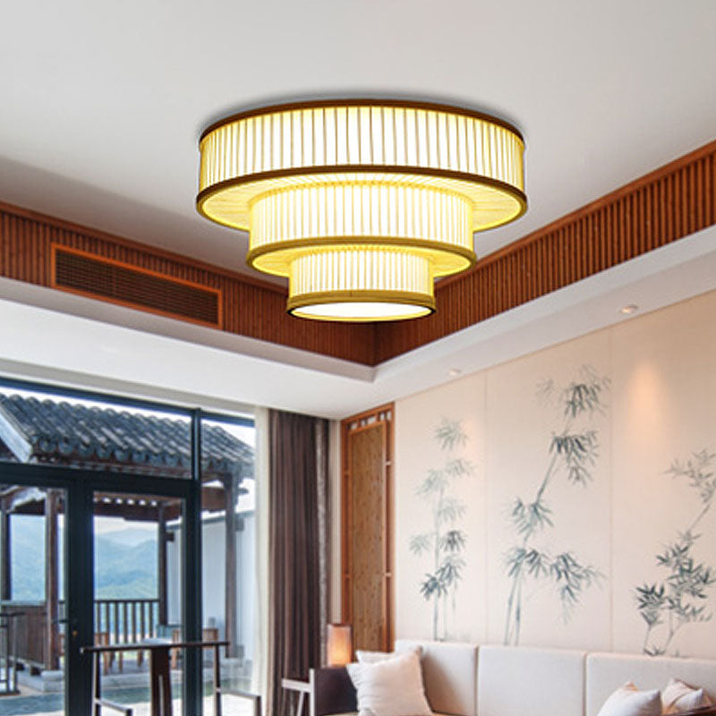 LED Bedroom Flush Light Asia Beige Ceiling Mounted Fixture with Tiered Bamboo Shade Beige Clearhalo 'Ceiling Lights' 'Close To Ceiling Lights' 'Close to ceiling' 'Flush mount' Lighting' 370046