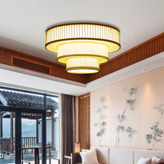 LED Bedroom Flush Light Asia Beige Ceiling Mounted Fixture with Tiered Bamboo Shade Beige Clearhalo 'Ceiling Lights' 'Close To Ceiling Lights' 'Close to ceiling' 'Flush mount' Lighting' 370046