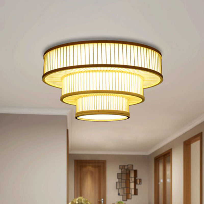 LED Bedroom Flush Light Asia Beige Ceiling Mounted Fixture with Tiered Bamboo Shade Clearhalo 'Ceiling Lights' 'Close To Ceiling Lights' 'Close to ceiling' 'Flush mount' Lighting' 370047