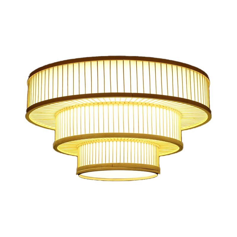 LED Bedroom Flush Light Asia Beige Ceiling Mounted Fixture with Tiered Bamboo Shade Clearhalo 'Ceiling Lights' 'Close To Ceiling Lights' 'Close to ceiling' 'Flush mount' Lighting' 370048