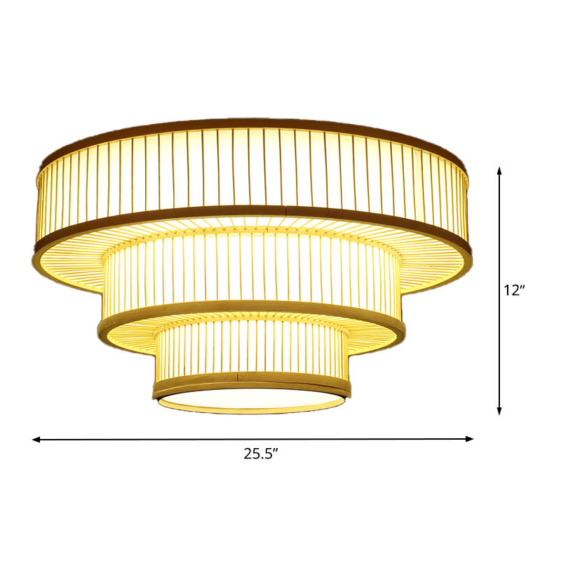 LED Bedroom Flush Light Asia Beige Ceiling Mounted Fixture with Tiered Bamboo Shade Clearhalo 'Ceiling Lights' 'Close To Ceiling Lights' 'Close to ceiling' 'Flush mount' Lighting' 370050