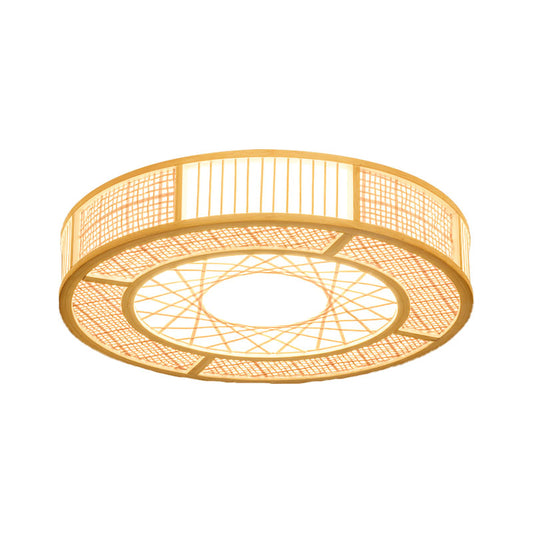 Bamboo Hand-Worked Flushmount Japanese 3 Bulbs Ceiling Mount Light Fixture in Wood Clearhalo 'Ceiling Lights' 'Close To Ceiling Lights' 'Close to ceiling' 'Flush mount' Lighting' 370054