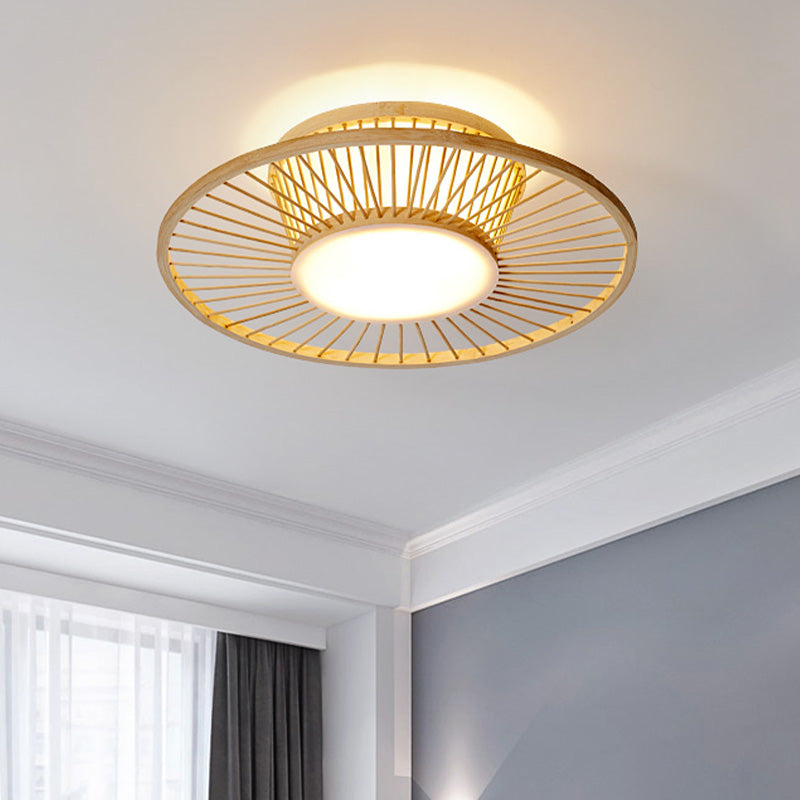 Chinese 1 Head Ceiling Mount Beige Circular Close to Ceiling Lighting with Bamboo Shade Beige Clearhalo 'Ceiling Lights' 'Close To Ceiling Lights' 'Close to ceiling' 'Flush mount' Lighting' 370056