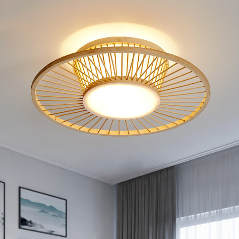 Chinese 1 Head Ceiling Mount Beige Circular Close to Ceiling Lighting with Bamboo Shade Clearhalo 'Ceiling Lights' 'Close To Ceiling Lights' 'Close to ceiling' 'Flush mount' Lighting' 370057