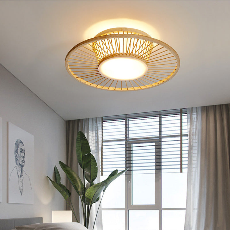 Chinese 1 Head Ceiling Mount Beige Circular Close to Ceiling Lighting with Bamboo Shade Clearhalo 'Ceiling Lights' 'Close To Ceiling Lights' 'Close to ceiling' 'Flush mount' Lighting' 370058