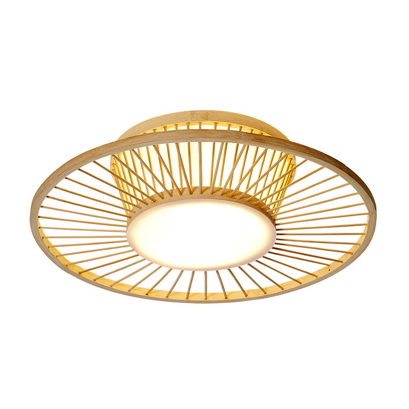 Chinese 1 Head Ceiling Mount Beige Circular Close to Ceiling Lighting with Bamboo Shade Clearhalo 'Ceiling Lights' 'Close To Ceiling Lights' 'Close to ceiling' 'Flush mount' Lighting' 370059