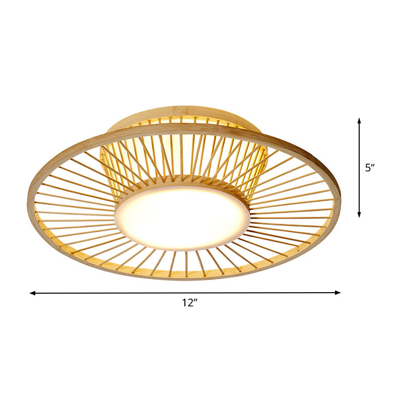 Chinese 1 Head Ceiling Mount Beige Circular Close to Ceiling Lighting with Bamboo Shade Clearhalo 'Ceiling Lights' 'Close To Ceiling Lights' 'Close to ceiling' 'Flush mount' Lighting' 370060