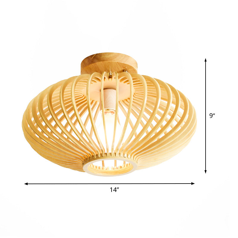 Wood Laser Cut Semi Flush Mount Japanese 1 Bulb Close to Ceiling Lighting in Beige Clearhalo 'Ceiling Lights' 'Close To Ceiling Lights' 'Close to ceiling' 'Semi-flushmount' Lighting' 370065