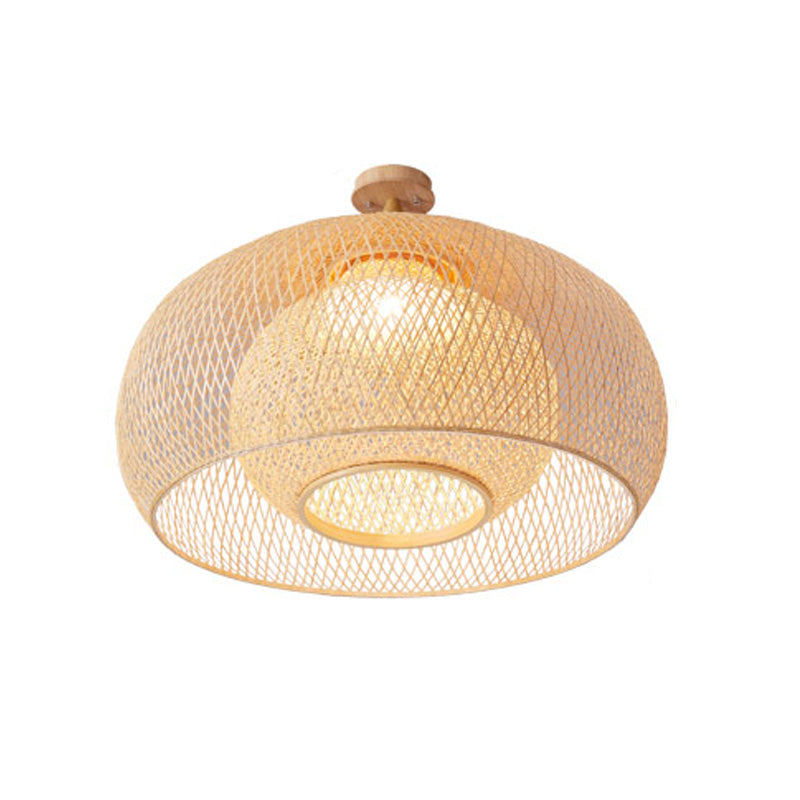 Japanese Hand Woven Semi-Flush Mount Bamboo 1 Head Close to Ceiling Lamp in Wood Clearhalo 'Ceiling Lights' 'Close To Ceiling Lights' 'Close to ceiling' 'Semi-flushmount' Lighting' 370074