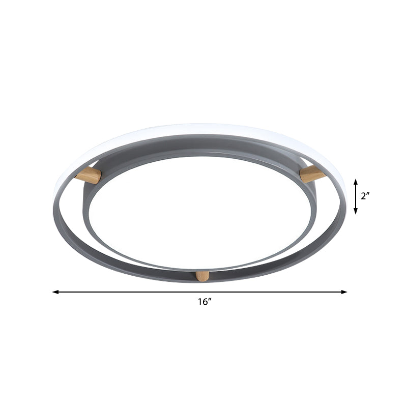 Nordic LED Ceiling Flush Light White/Green/Grey Dual Circle Thin Flushmount Lighting with Wood Arm, 16"/19.5"/23.5" W Clearhalo 'Ceiling Lights' 'Close To Ceiling Lights' 'Close to ceiling' 'Flush mount' Lighting' 370105