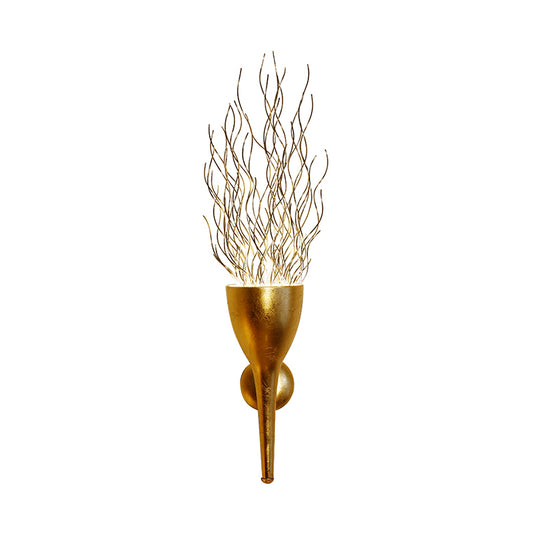 Gold Torch Wall Sconce Lighting 1 Light Modern Metallic Wall Lighting for Stairway Clearhalo 'Cast Iron' 'Glass' 'Industrial' 'Modern wall lights' 'Modern' 'Tiffany' 'Traditional wall lights' 'Vanity Lights' 'Wall Lights' Lighting' 370166
