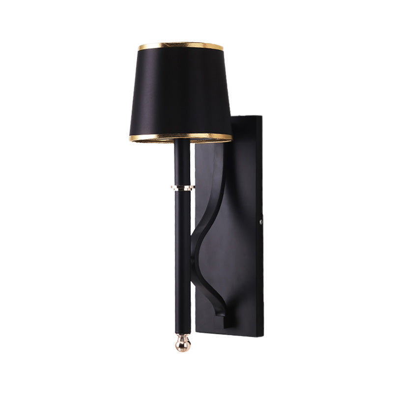 16"/18.5" W Cone Wall Mount Lighting Minimalism Metallic 1 Light Black/Flaxen Wall Sconce Light for Bedroom Clearhalo 'Cast Iron' 'Glass' 'Industrial' 'Modern wall lights' 'Modern' 'Tiffany' 'Traditional wall lights' 'Vanity Lights' 'Wall Lights' Lighting' 370293