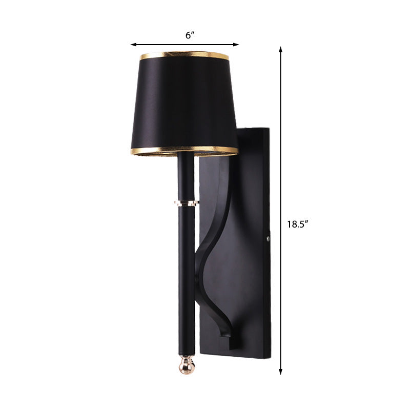 16"/18.5" W Cone Wall Mount Lighting Minimalism Metallic 1 Light Black/Flaxen Wall Sconce Light for Bedroom Clearhalo 'Cast Iron' 'Glass' 'Industrial' 'Modern wall lights' 'Modern' 'Tiffany' 'Traditional wall lights' 'Vanity Lights' 'Wall Lights' Lighting' 370294