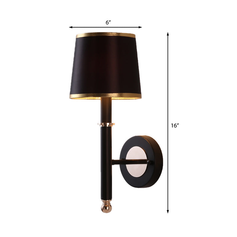 16"/18.5" W Cone Wall Mount Lighting Minimalism Metallic 1 Light Black/Flaxen Wall Sconce Light for Bedroom Clearhalo 'Cast Iron' 'Glass' 'Industrial' 'Modern wall lights' 'Modern' 'Tiffany' 'Traditional wall lights' 'Vanity Lights' 'Wall Lights' Lighting' 370299