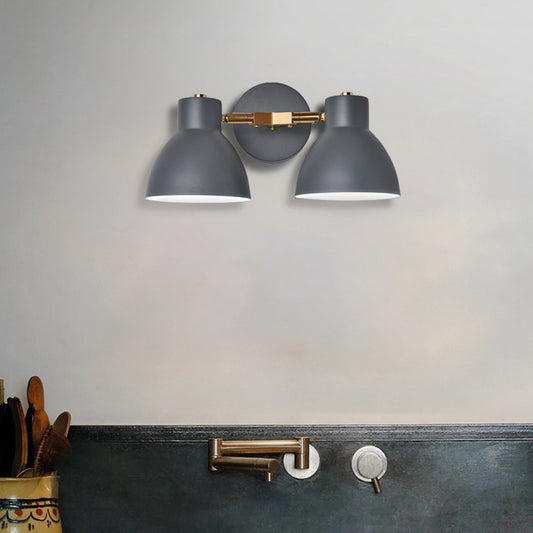 Double Shade Metallic Wall Sconce Lighting Nordic 2 Bulbs Gray/Green Wall Mounted Lamp for Living Room Grey C Clearhalo 'Cast Iron' 'Glass' 'Industrial' 'Modern wall lights' 'Modern' 'Tiffany' 'Traditional wall lights' 'Vanity Lights' 'Wall Lights' Lighting' 370313