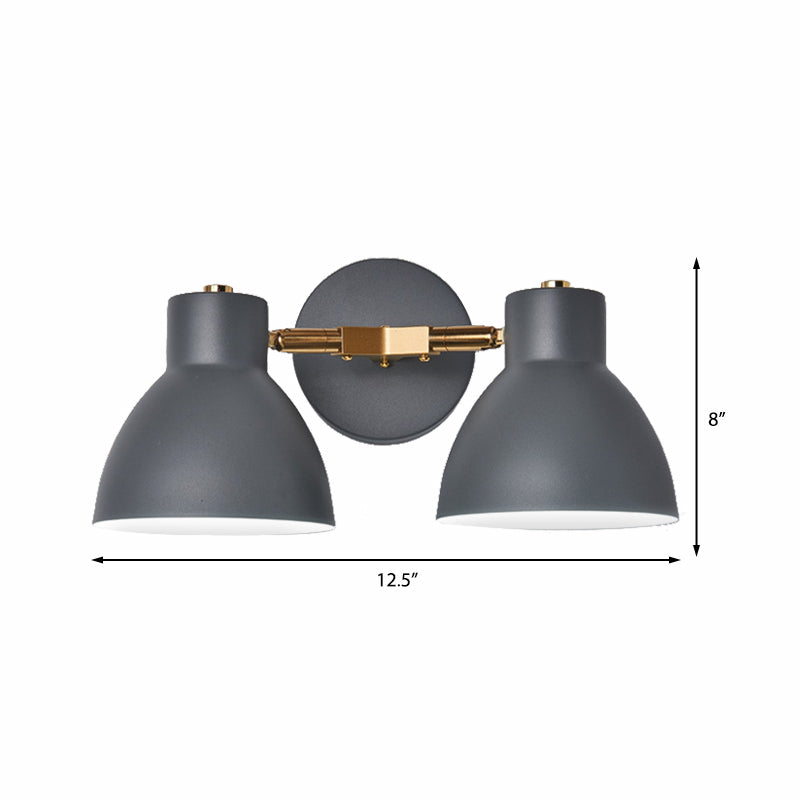 Double Shade Metallic Wall Sconce Lighting Nordic 2 Bulbs Gray/Green Wall Mounted Lamp for Living Room Clearhalo 'Cast Iron' 'Glass' 'Industrial' 'Modern wall lights' 'Modern' 'Tiffany' 'Traditional wall lights' 'Vanity Lights' 'Wall Lights' Lighting' 370316