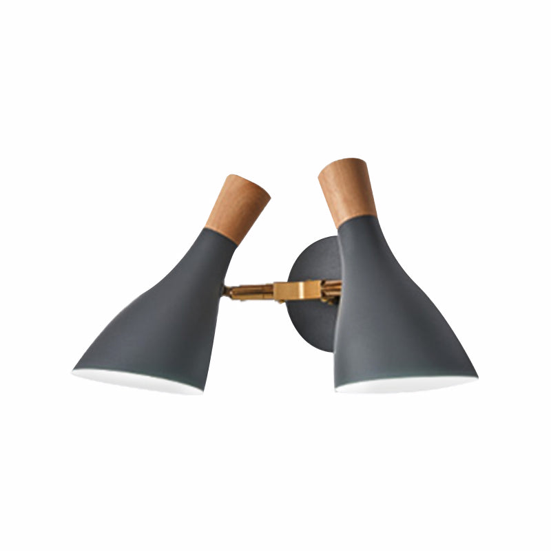 Double Shade Metallic Wall Sconce Lighting Nordic 2 Bulbs Gray/Green Wall Mounted Lamp for Living Room Clearhalo 'Cast Iron' 'Glass' 'Industrial' 'Modern wall lights' 'Modern' 'Tiffany' 'Traditional wall lights' 'Vanity Lights' 'Wall Lights' Lighting' 370318