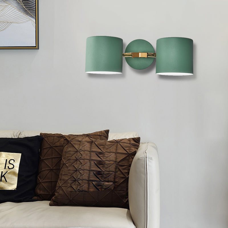 Double Shade Metallic Wall Sconce Lighting Nordic 2 Bulbs Gray/Green Wall Mounted Lamp for Living Room Green B Clearhalo 'Cast Iron' 'Glass' 'Industrial' 'Modern wall lights' 'Modern' 'Tiffany' 'Traditional wall lights' 'Vanity Lights' 'Wall Lights' Lighting' 370320