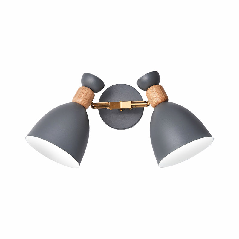 Double Shade Metallic Wall Sconce Lighting Nordic 2 Bulbs Gray/Green Wall Mounted Lamp for Living Room Clearhalo 'Cast Iron' 'Glass' 'Industrial' 'Modern wall lights' 'Modern' 'Tiffany' 'Traditional wall lights' 'Vanity Lights' 'Wall Lights' Lighting' 370323