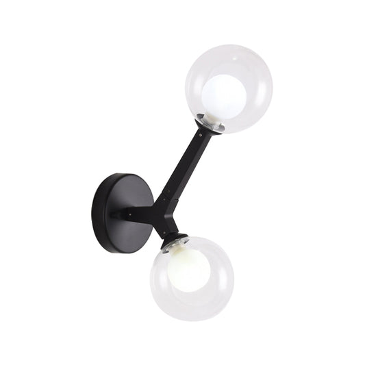 Double Globe Wall Lamp with Glass Shade Simple 2 Lights Sconce Light Fixture in Gold/Black Finish for Corridor Clearhalo 'Cast Iron' 'Glass' 'Industrial' 'Modern wall lights' 'Modern' 'Tiffany' 'Traditional wall lights' 'Vanity Lights' 'Wall Lights' Lighting' 370344