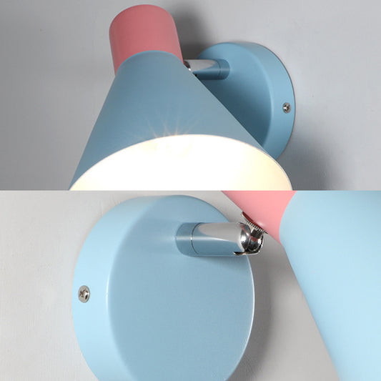 Cone Shade Sconce Light Nordic Metallic 1 Head Blue Wall Light for Bedroom, 6" W Clearhalo 'Cast Iron' 'Glass' 'Industrial' 'Modern wall lights' 'Modern' 'Tiffany' 'Traditional wall lights' 'Vanity Lights' 'Wall Lights' Lighting' 370362