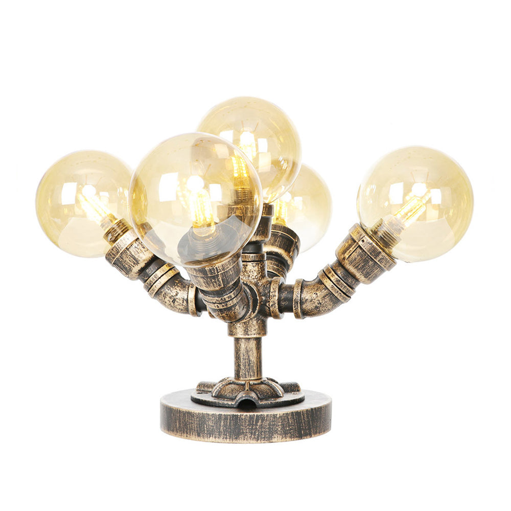 4/5-Light Desk Lamp Industrial Style Round Shade Clear/Amber Glass Task Light in Antique Silver/Bronze with Base Clearhalo 'Lamps' 'Table Lamps' Lighting' 370396