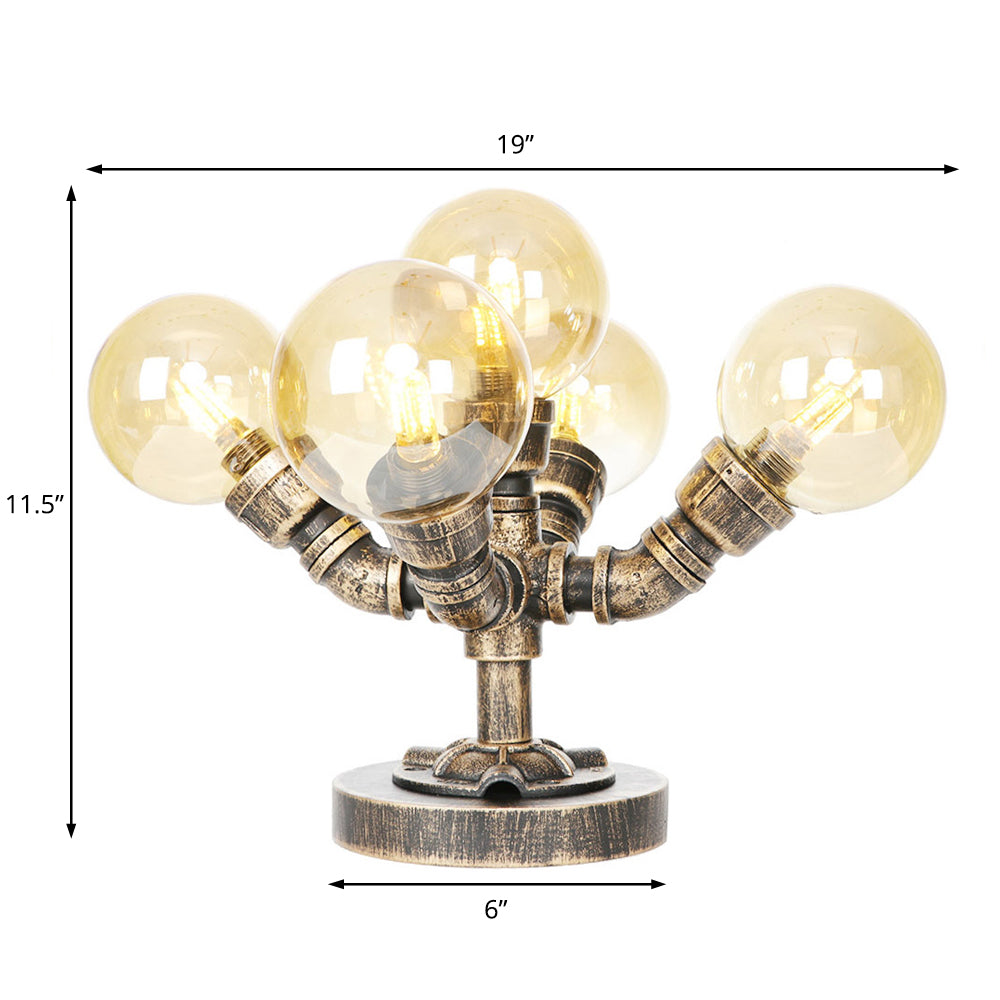 4/5-Light Desk Lamp Industrial Style Round Shade Clear/Amber Glass Task Light in Antique Silver/Bronze with Base Clearhalo 'Lamps' 'Table Lamps' Lighting' 370397