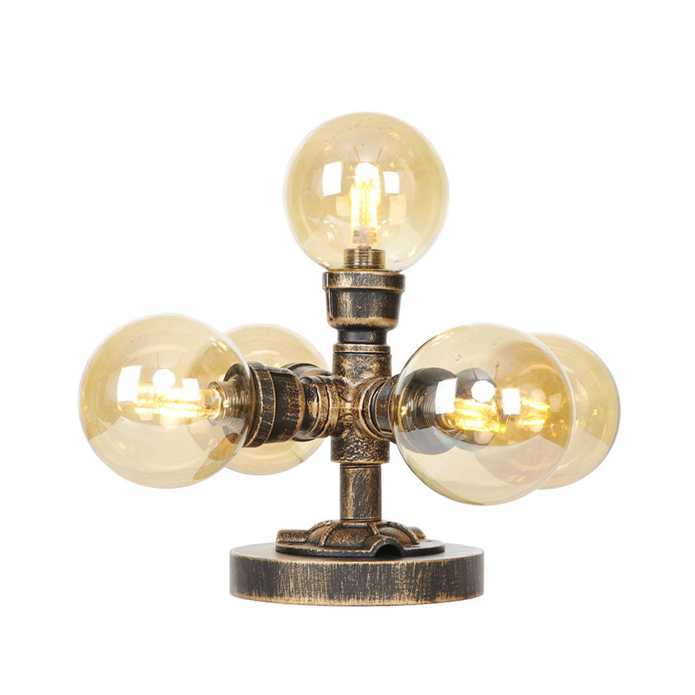 4/5-Light Desk Lamp Industrial Style Round Shade Clear/Amber Glass Task Light in Antique Silver/Bronze with Base Clearhalo 'Lamps' 'Table Lamps' Lighting' 370400