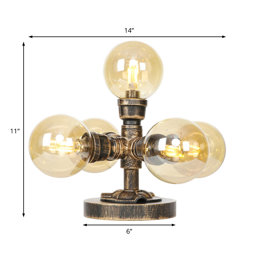 4/5-Light Desk Lamp Industrial Style Round Shade Clear/Amber Glass Task Light in Antique Silver/Bronze with Base Clearhalo 'Lamps' 'Table Lamps' Lighting' 370401